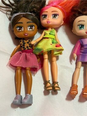 Fashion Play Dolls Set - Pink, Green & Purple Dresses